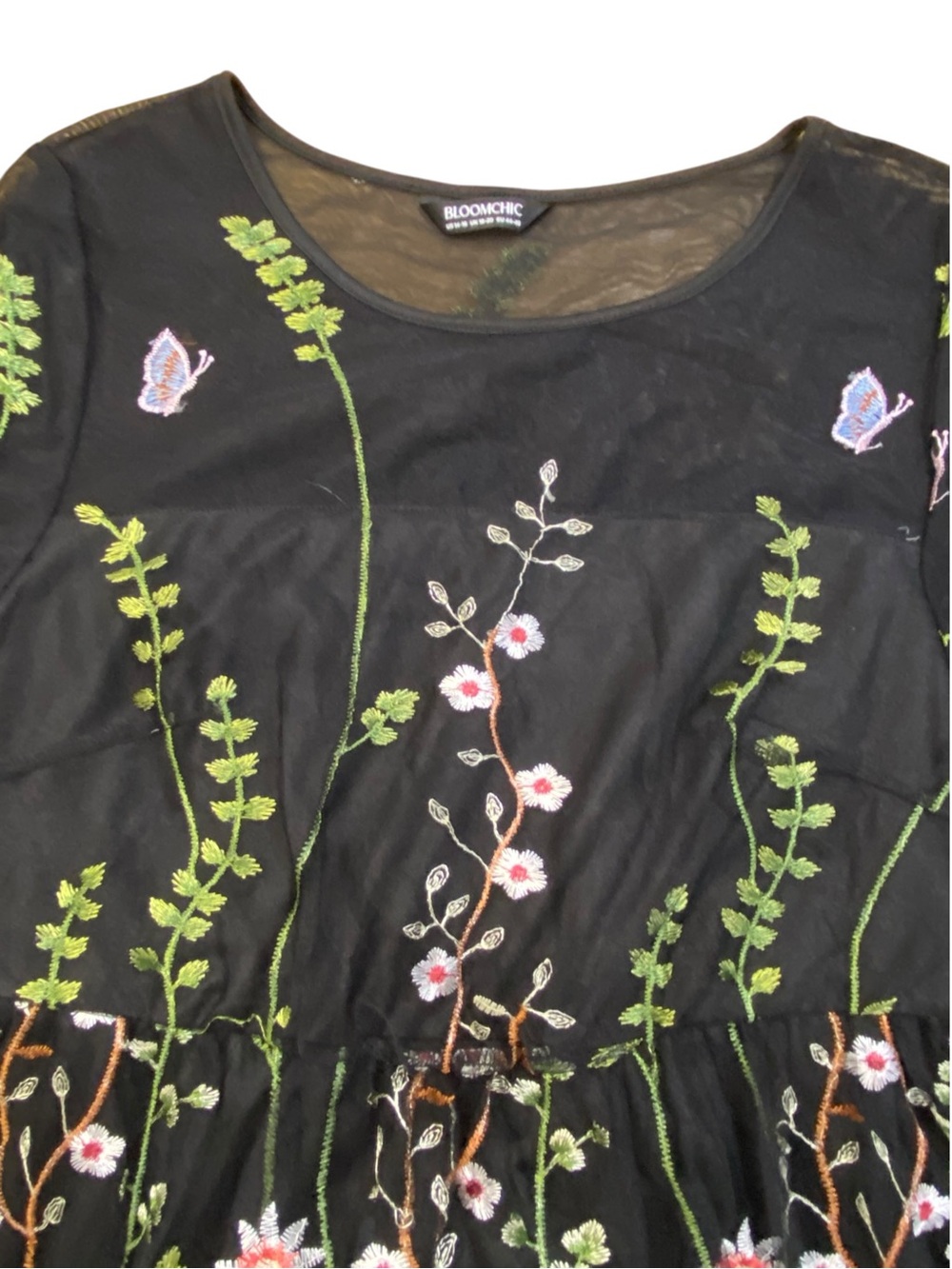 BloomChic Black Mesh Overlay Dress With Floral Embroidery - Picture 5 of 7